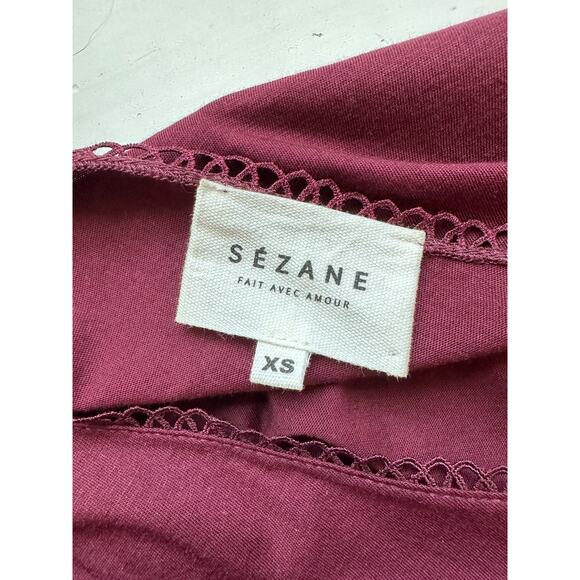 Sezane Burgundy & Black Thibault Bodysuit Crossover Neckline Short Sleeve - Picture 9 of 13